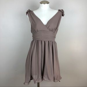 Kali Taupe Dress with Beaded Shoulder Rosettes